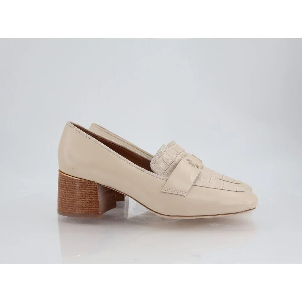 Tory Burch Everly 55mm Women 11 Loafers Cream Embossed Croc Leather Block Heel